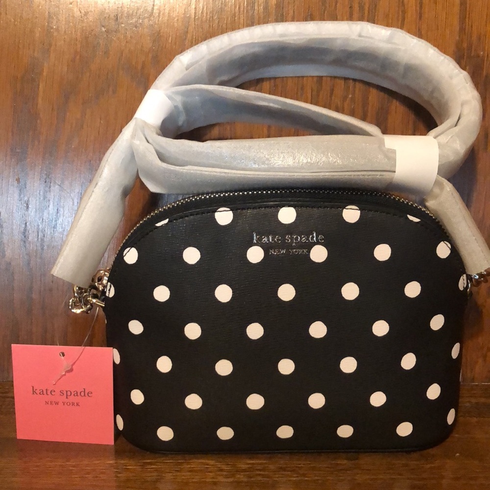 NWT-Kate Spade-Spencer-Sunshine Dot-Small Dome Crossbody-Black & White-$158